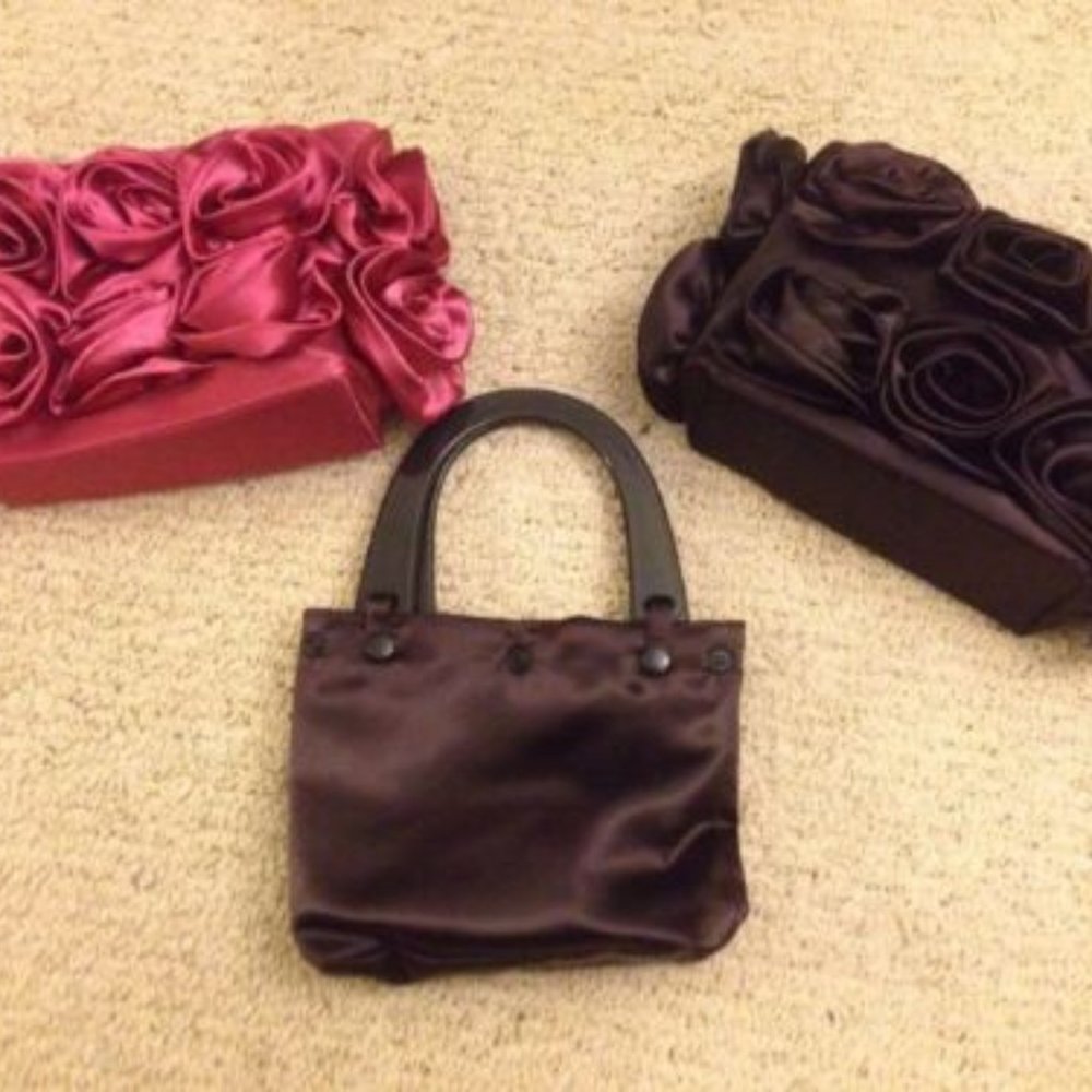 3-Piece Set Floral Evening Bag MIX MATCH Lori Greiner ROSE Brown PROM FORMAL